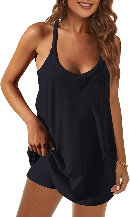 JEIBKOUY Women Sexy Short Dress Sleeveless Going Out Athletic Tennis Spaghetti Strap with Pockets... | Amazon (US)