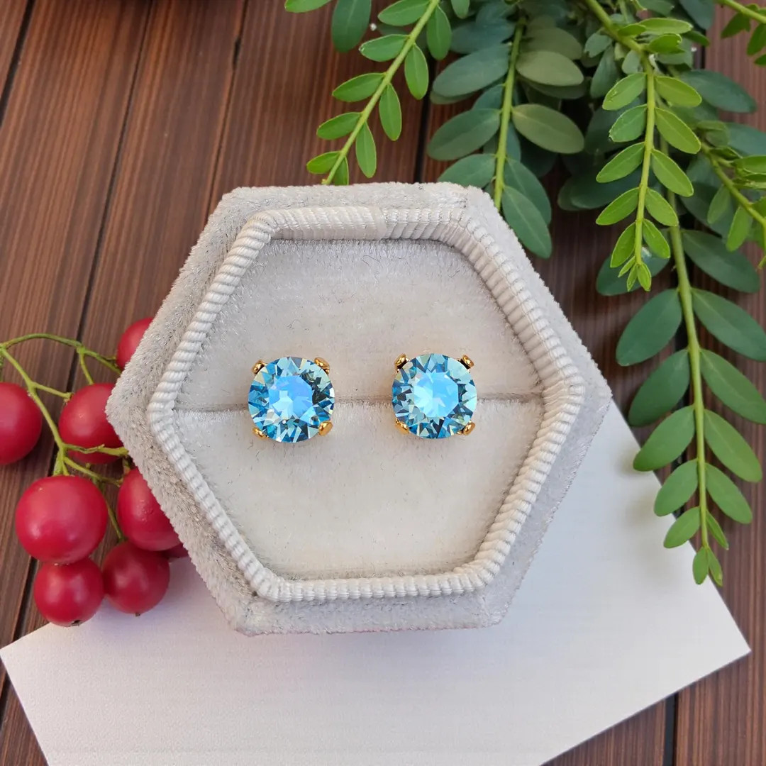 Aquamarine Moonlight, Austrian Crystals, 8mm Stud or Leverback Earrings, Light Blue Women's Earri... | Etsy (US)