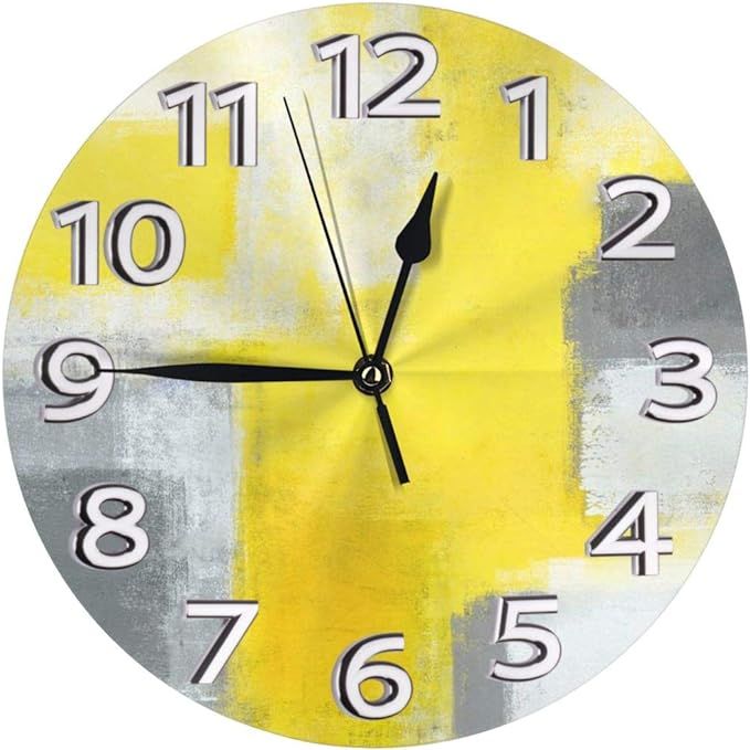 Amazon.com: AMZBSR Grey and Yellow Abstract Art Painting White Wall Clock, Silent Non-Ticking Qua... | Amazon (US)