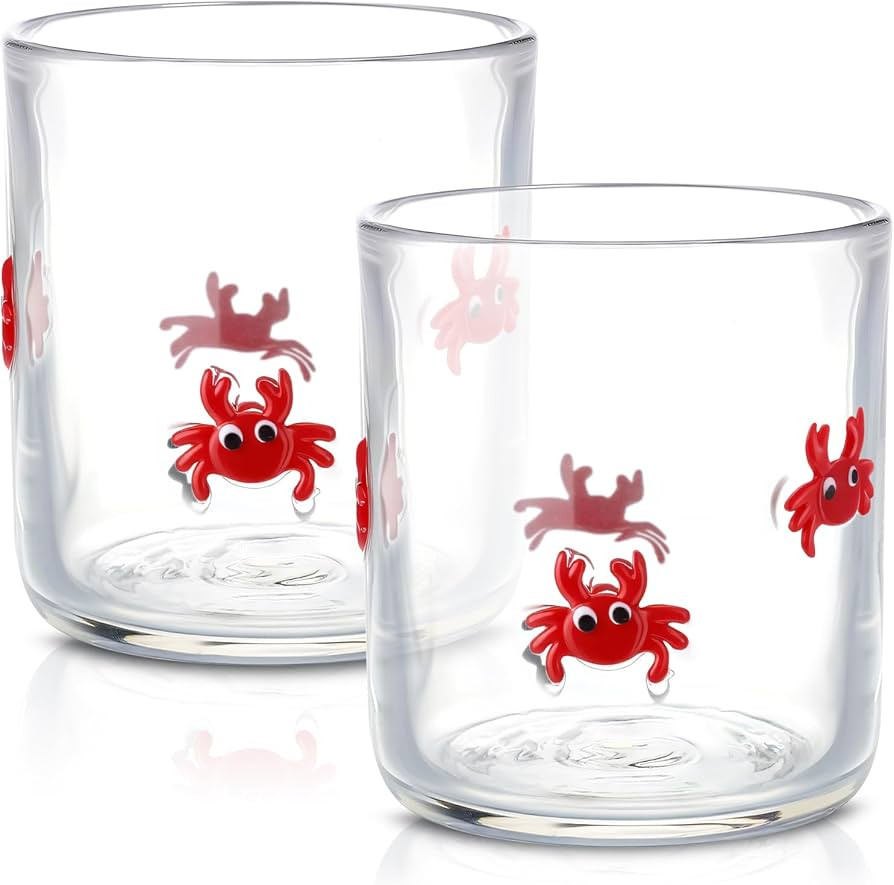 SiliFine 2 Pcs Crab Icon Juice Glasses - 14oz Red Crab Stemless Wine Drinking Coffee Glass Cup fo... | Amazon (US)