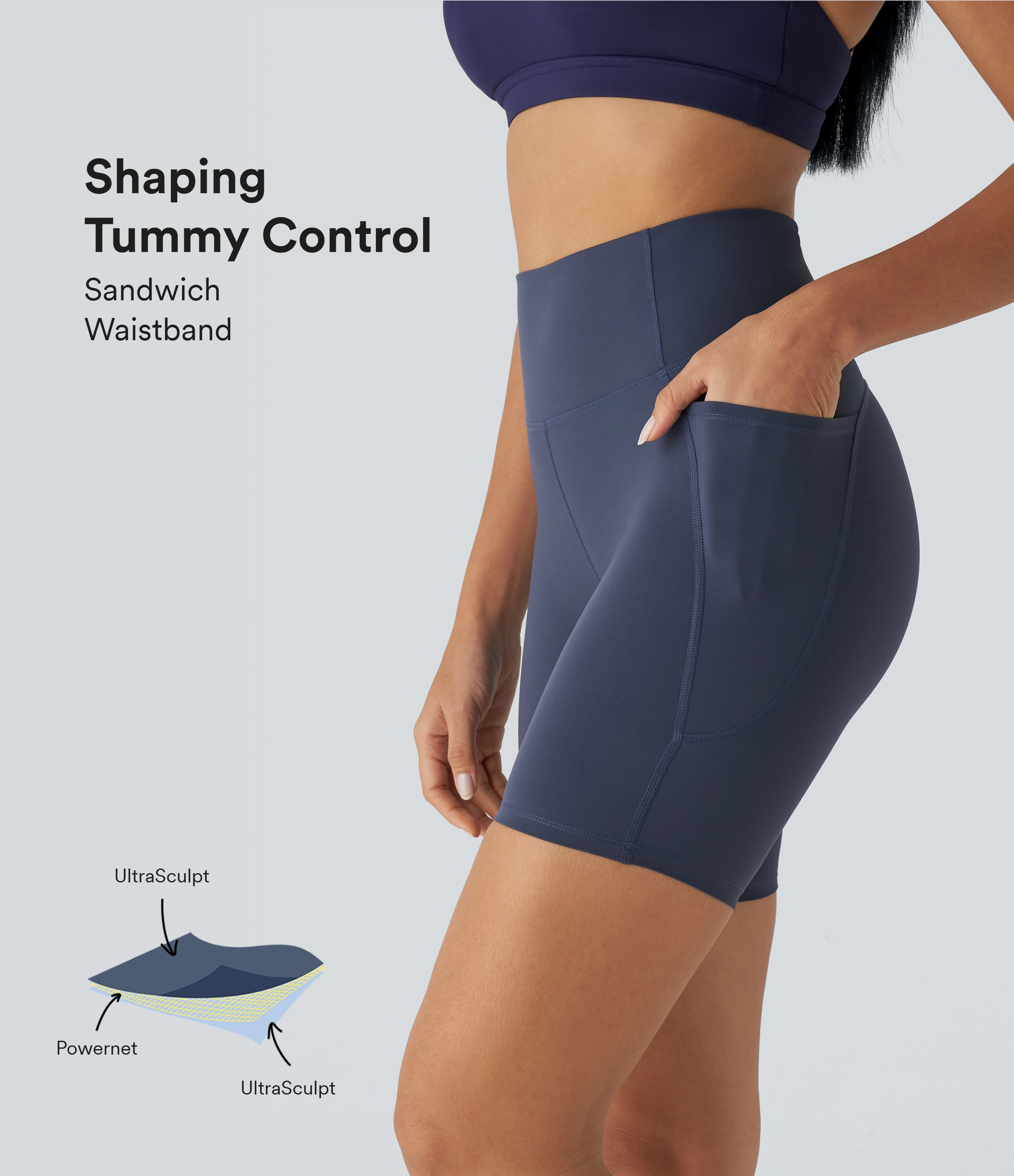 Halara Halara UltraSculpt™ SoCinched High Waisted Tummy Control Pocket Training Biker Shorts 7'' - Mood Indigo - XL biker shorts women | HALARA