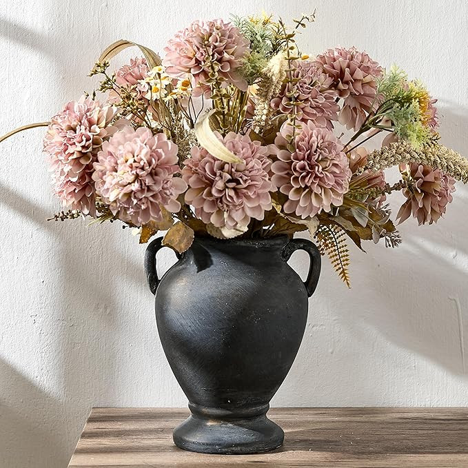 Ceramic Rustic Flower Vase with Handles, 8.36 Inch Tall Vintage Pottery Home Decor, Farmhouse Ter... | Amazon (US)