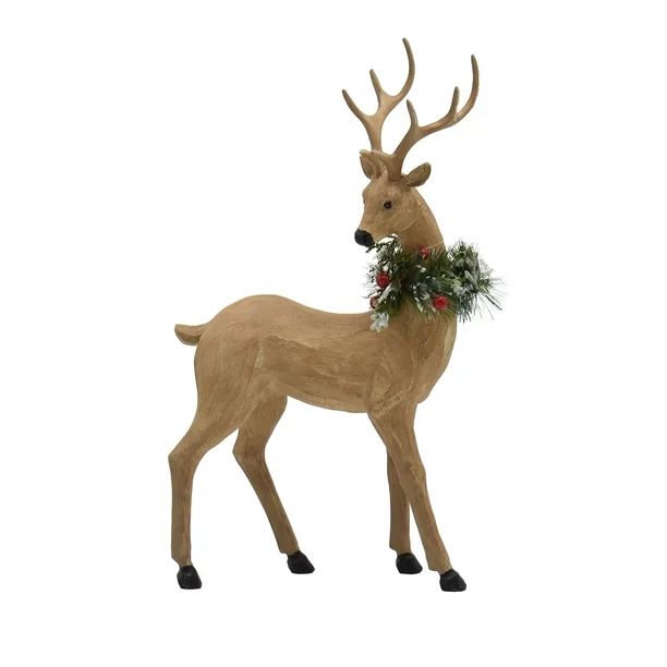 Holiday Time Elegant Standing Resin Reindeer Figurine with Wreath Table Decorations, 15" High | Walmart (US)