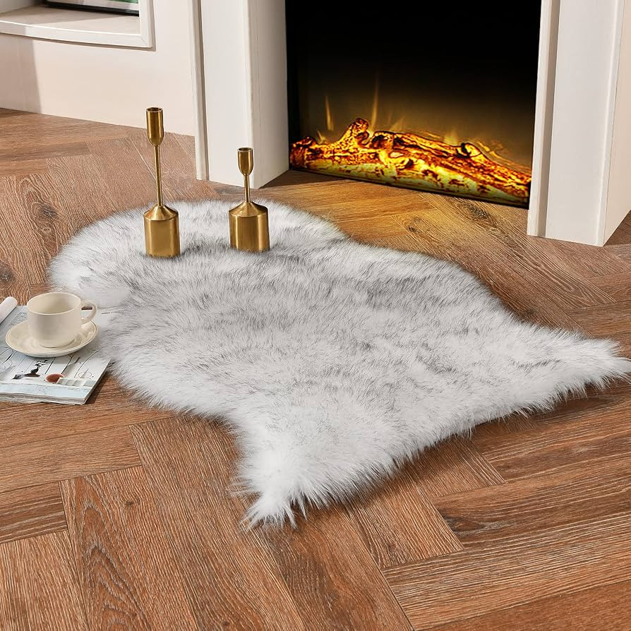 duduta Black White Soft Cozy Sheepskin Bedside Rugs 2x3 Feet, Fluffy Faux Fur Chair Couch Seat Co... | Amazon (US)