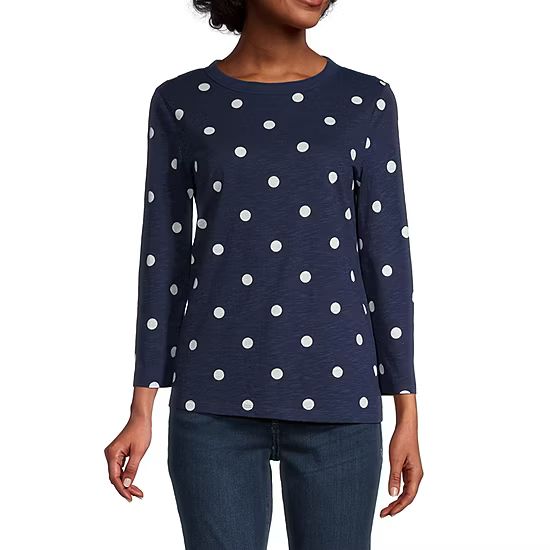 St. John's Bay Graphic Womens Round Neck 3/4 Sleeve T-Shirt | JCPenney