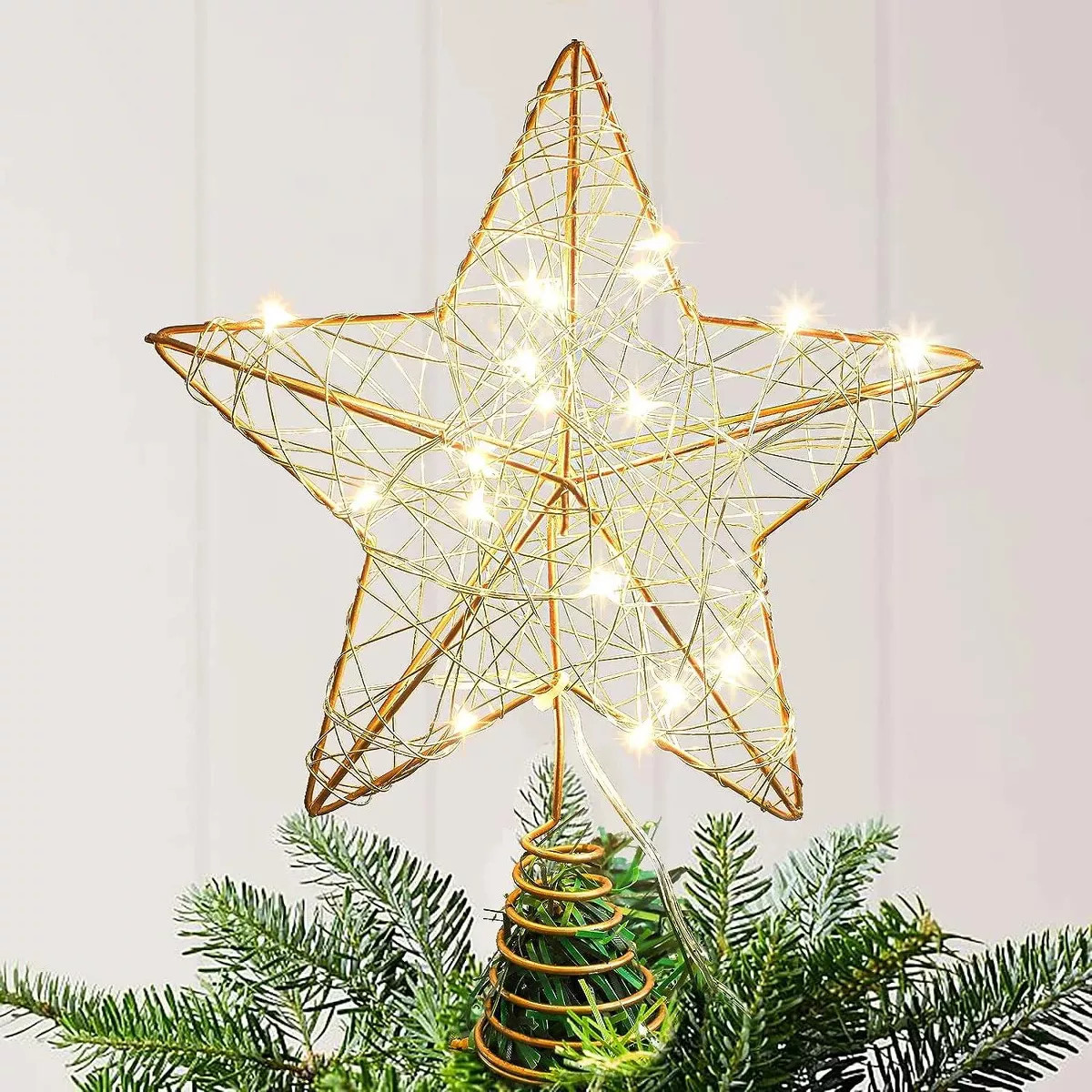 MOVSSOU Christmas Tree Topper Gold Star Lighted Hollow Battery Operated | Target
