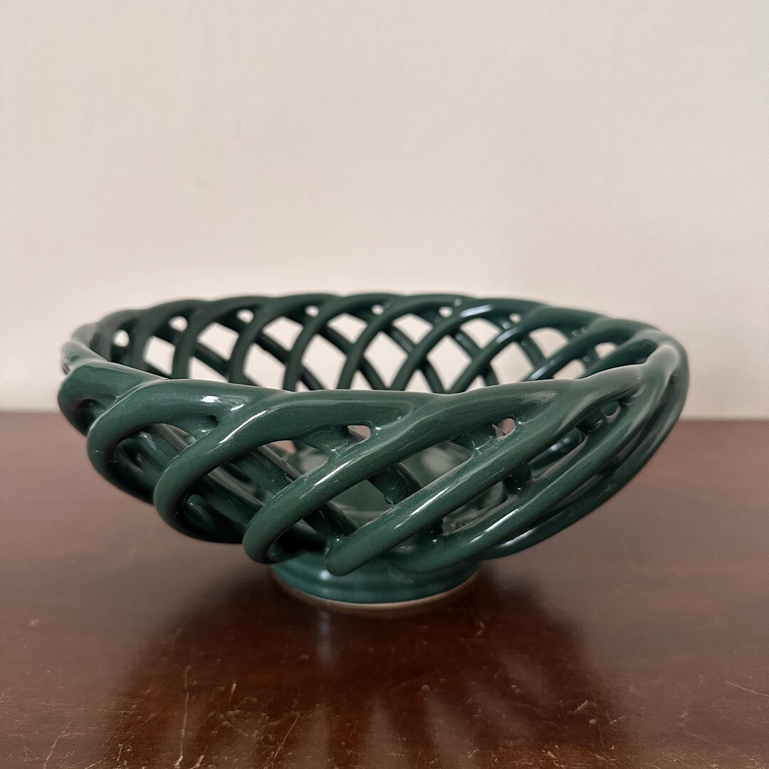 Vintage Teal Green Ceramic Fruit and Bread Basket | Etsy (US)