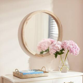 Medium Round Brown Natural Wood Transitional Accent Mirror (24 in. Diameter) | The Home Depot