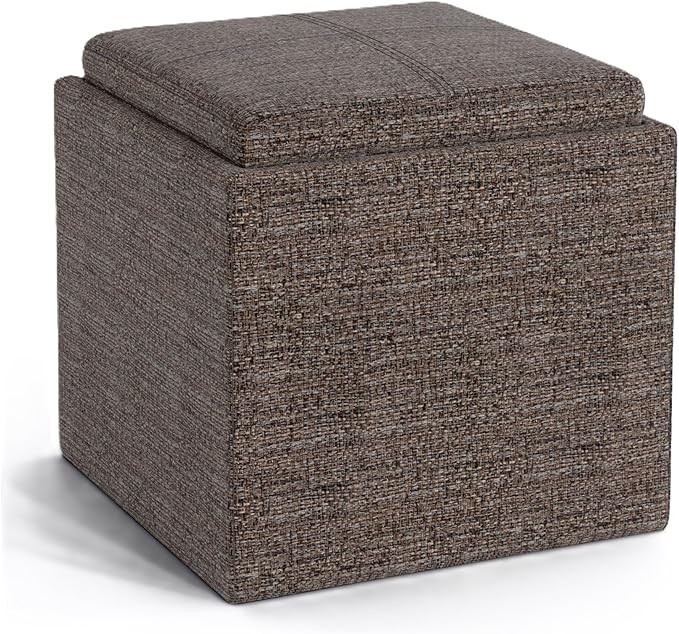 SIMPLIHOME Rockwood 18 inch Wide Contemporary Square Cube Storage Ottoman with Tray in Mink Brown... | Amazon (US)