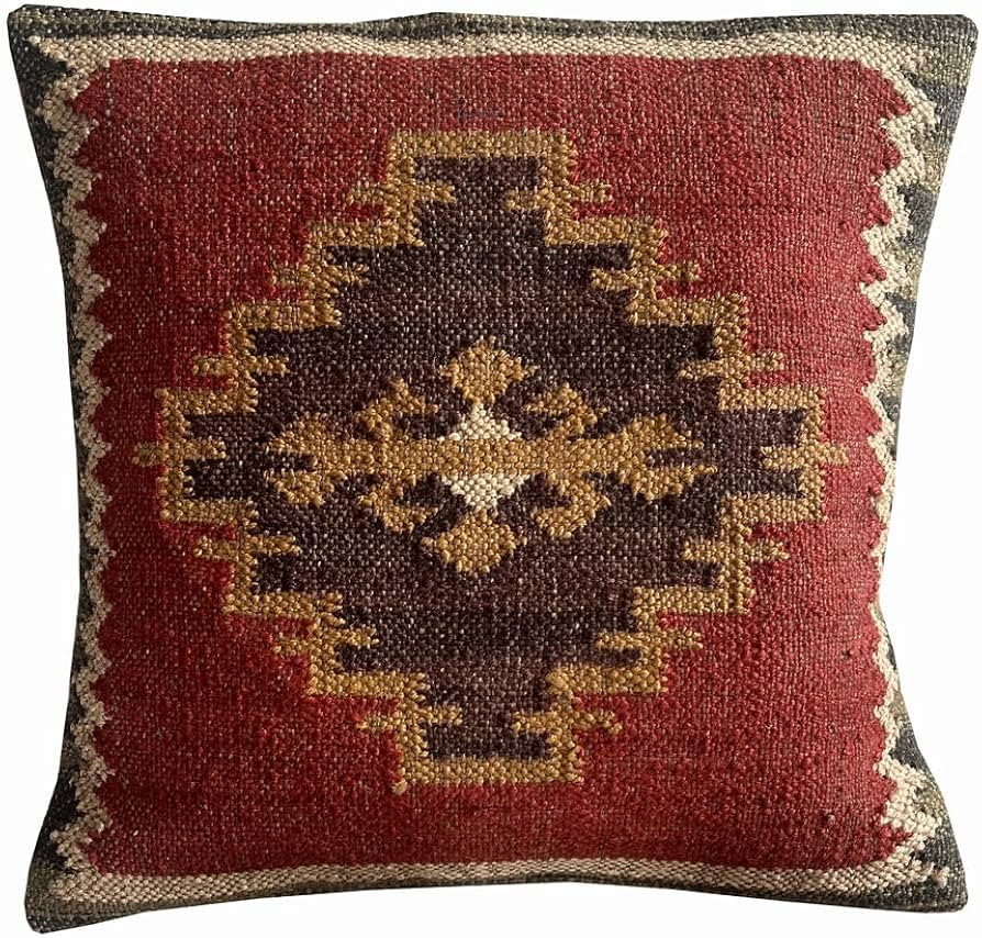 Indian Vintage Kilim Hand Loom Cushion Cover 18X18 Pillows Boho Ethnic Shams Jute Pillow Cases Ru... | Amazon (US)