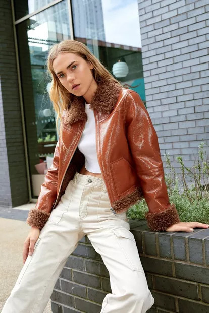 Vinyl Borg Trim Crop Jacket | Nasty Gal (US)