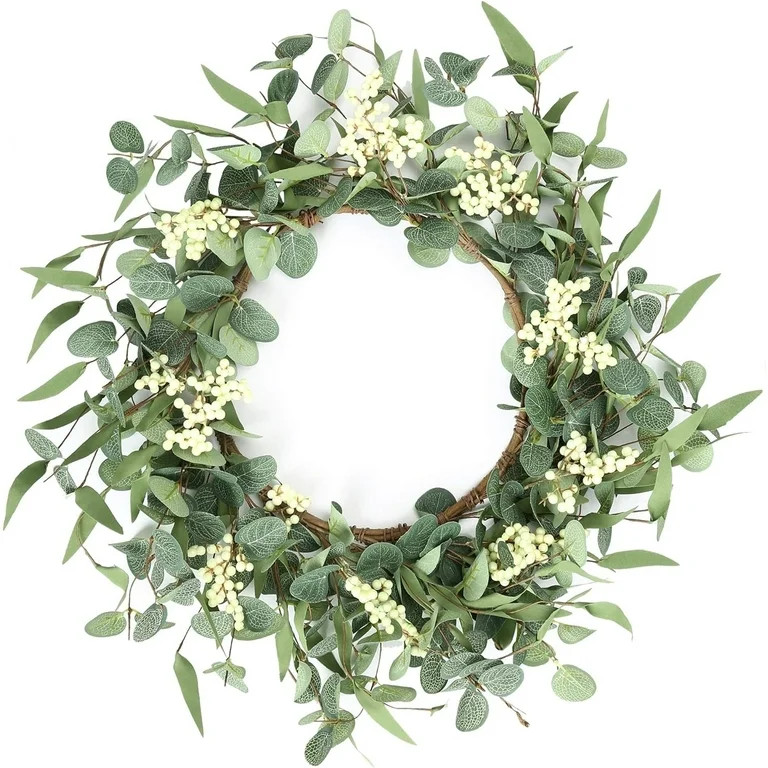 TETOU 20" Artificial Wreath, Eucalyptus Wreath, Spring Summer Wreath for Front Door Outside Farmh... | Walmart (US)