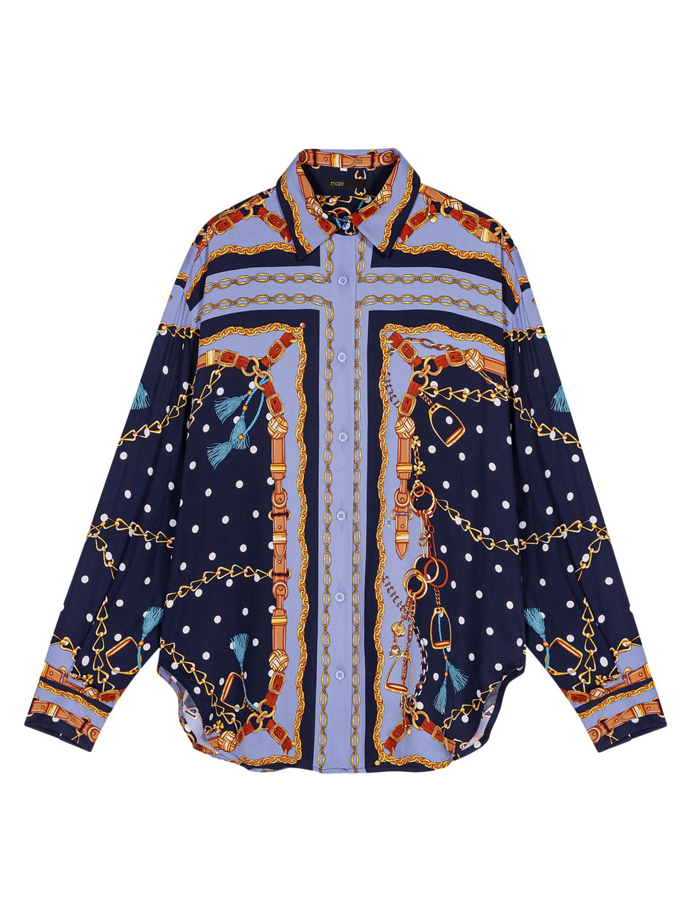 Women's Satin-Effect Patterned Shirt - Blue Multicolor - Size XS | Saks Fifth Avenue