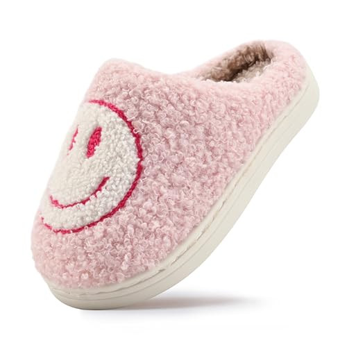 COVS Cute Kids Smile Face Slippers for Girls Boys Soft Plush Happy Face Slippers Non-Slip Toddler Warm House Slippers Little kids smile slippers Indoor Outdoor（Pinky white 22/23） | Amazon (US)