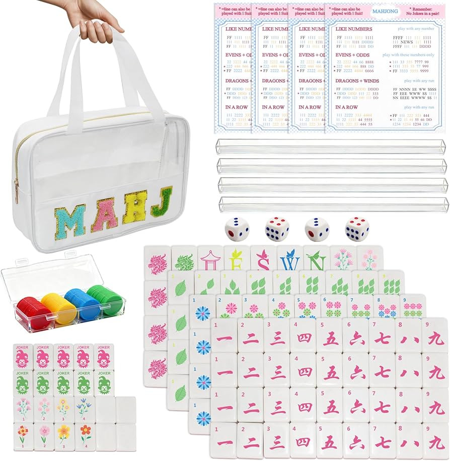 American Mahjong Game Set,Mahjong Set,Complete Mahjong Tile Set with 166 White Tiles (1.2\u2019\u... | Amazon (US)