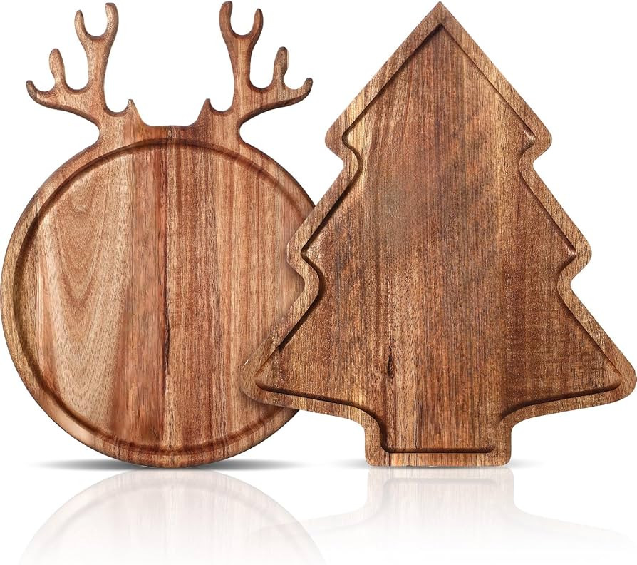 Umigy 2 Pcs Christmas Cutting Boards Wood Christmas Tree Charcuterie Board with Antler Handle Cut... | Amazon (US)