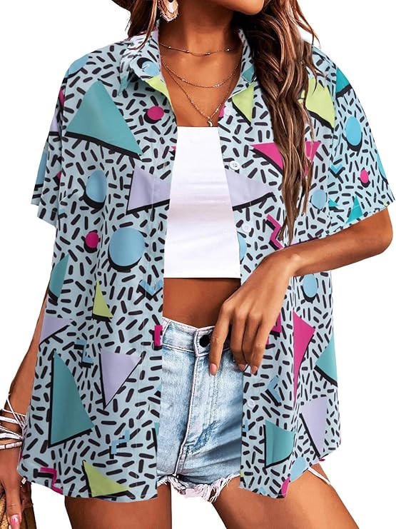 80s 90s Outfits Shirt for Women Retro Disco Party Button Up Tshirt | 90s Theme Party Shirts 80s 9... | Amazon (US)