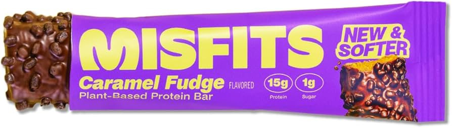 Misfits High Protein Bar, Caramel Fudge, Gluten Free, Non GMO, Plant Based Vegan Protein Bar, Low... | Amazon (US)