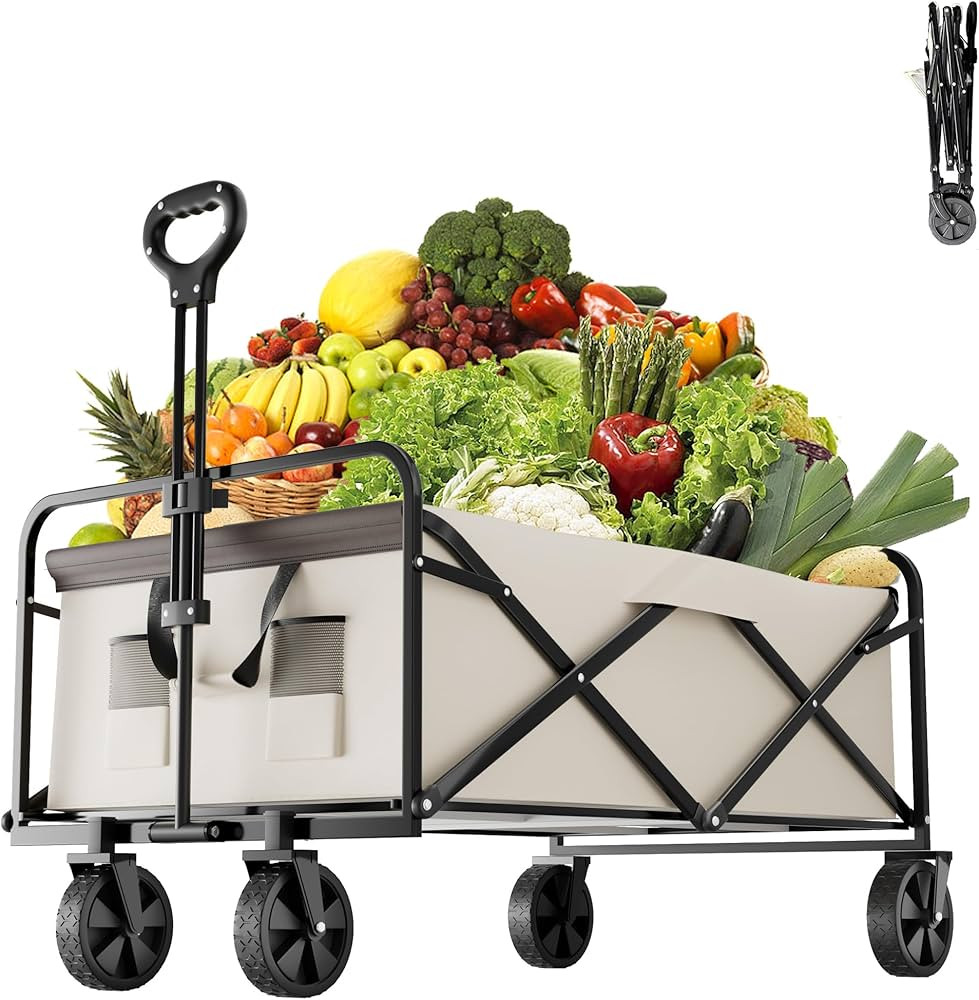 OGCAU Collapsible Foldable Wagon, Foldable Wagon Portable with Wheels, Large Capacity Utility Wag... | Amazon (US)