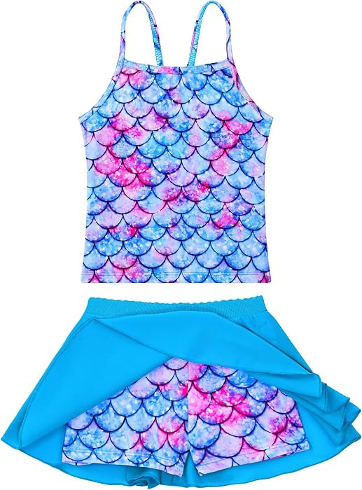 Girls Tankini Swimsuit Two Piece Sleeveless Bathing Suits with Shorts Multicolor Summer Beach Wea... | Amazon (US)