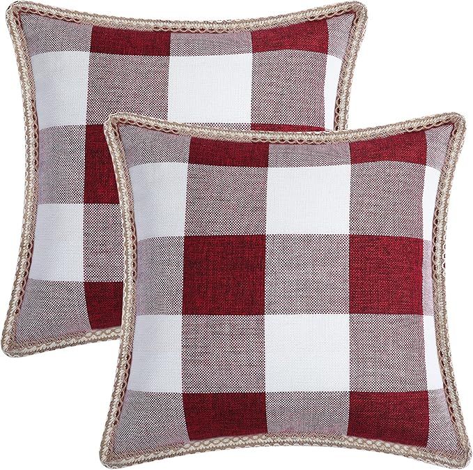 Buffalo Check Plaid Pillow Covers 16x16 Inch, Farmhouse Decorative Linen Throw Pillow Cover for S... | Amazon (US)