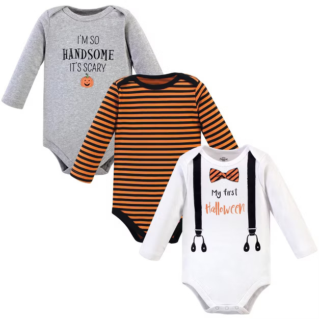 Little Treasure Baby Boy Cotton Long-Sleeve Bodysuits 3pk, Halloween Suspenders | Target