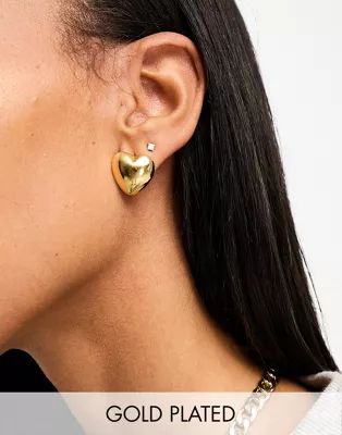 › ASOS DESIGN 14k gold plated stud earrings with puff heart design | ASOS (Global)