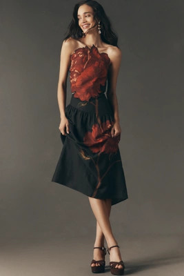 Farm Rio Rosalia Linen Blend Strapless Midi Dress | Anthropologie (US)