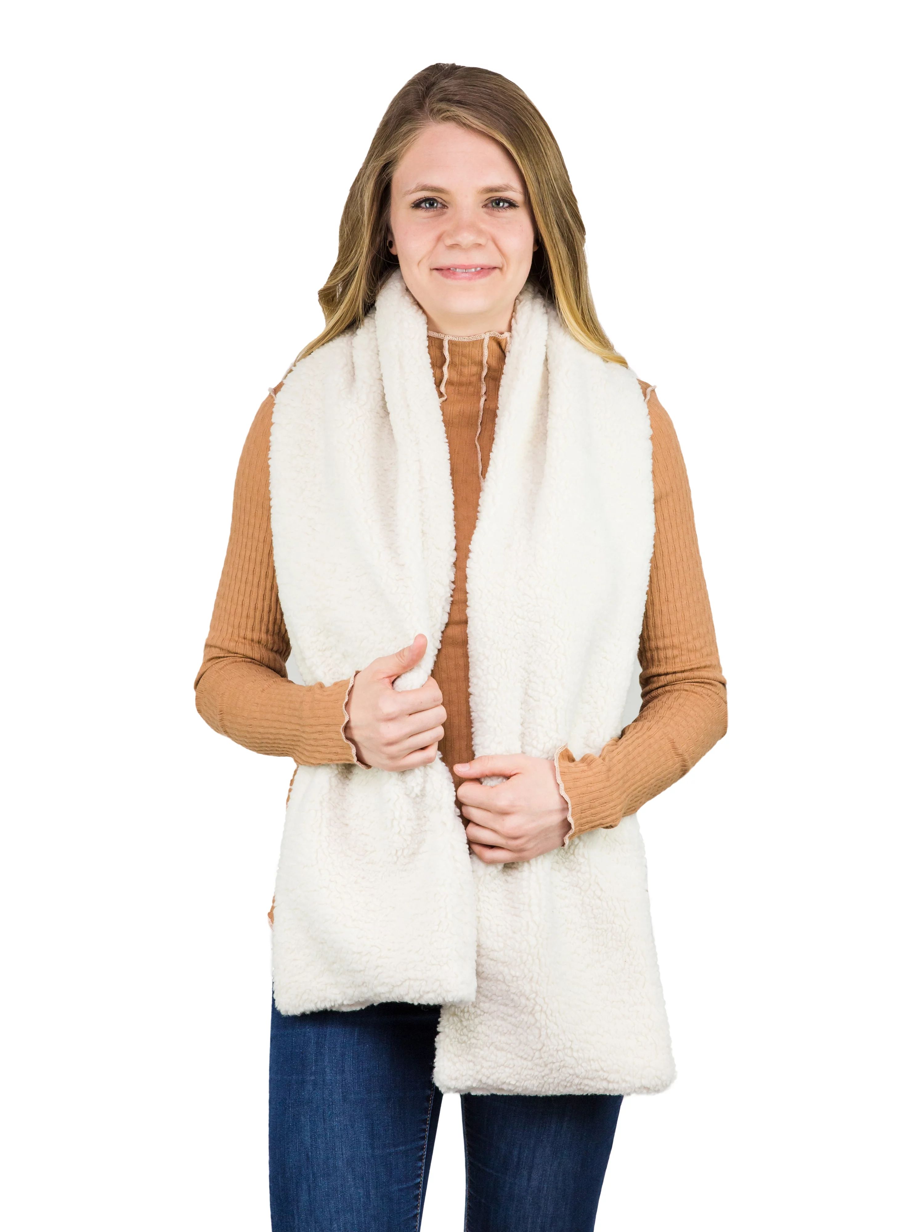 Time and Tru Womens Teddy Sherpa Oblong Scarf Cream Color One Size | Walmart (US)