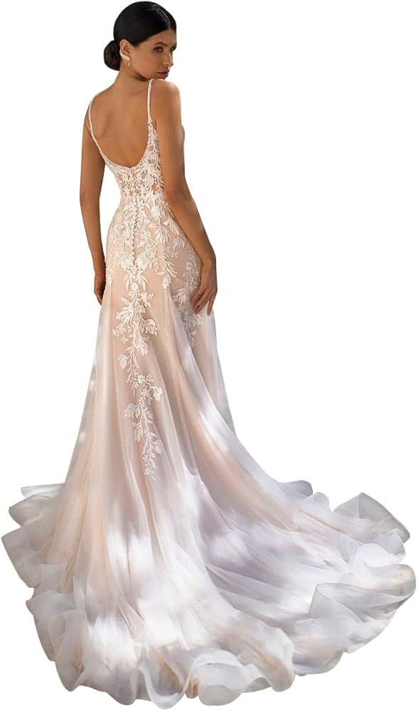 Women's Lace Applique Wedding Dresses for Bride 2024 Long Ball Gowns Long Sleeves Bridal Dress fo... | Amazon (US)