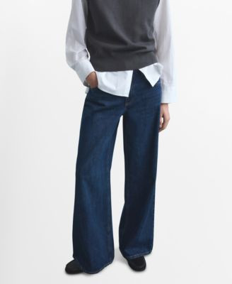 Mango Women's Low-Rise Wide-Leg Jeans - Dark Blue | Macy's