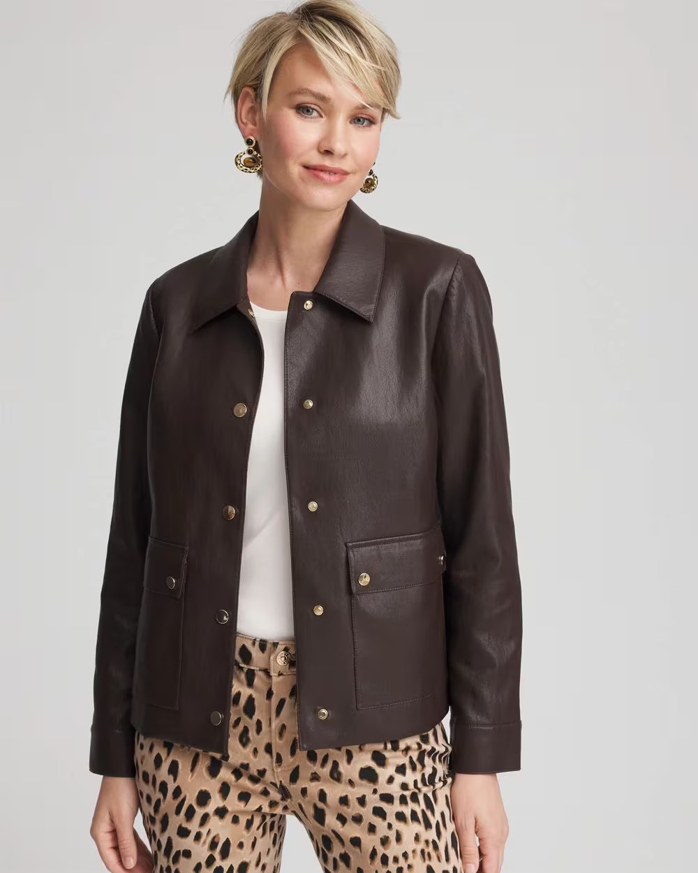 Snap Front Faux Leather Jacket | Chico's