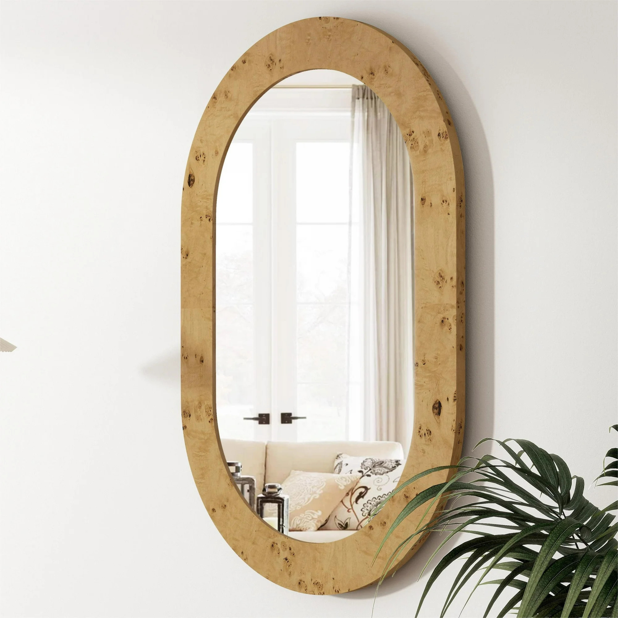 SHYFOY Oval Wall Mirror, 35.4 x 23.6 Inch Natural Burlwood Wooden Frame Decorative Accent Mirror ... | Walmart (US)