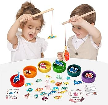 NUGZIX Montessori Fishing Toy Magnetic Fishing Game for Toddlers STEM Wooden Montessori Fish Catc... | Amazon (US)