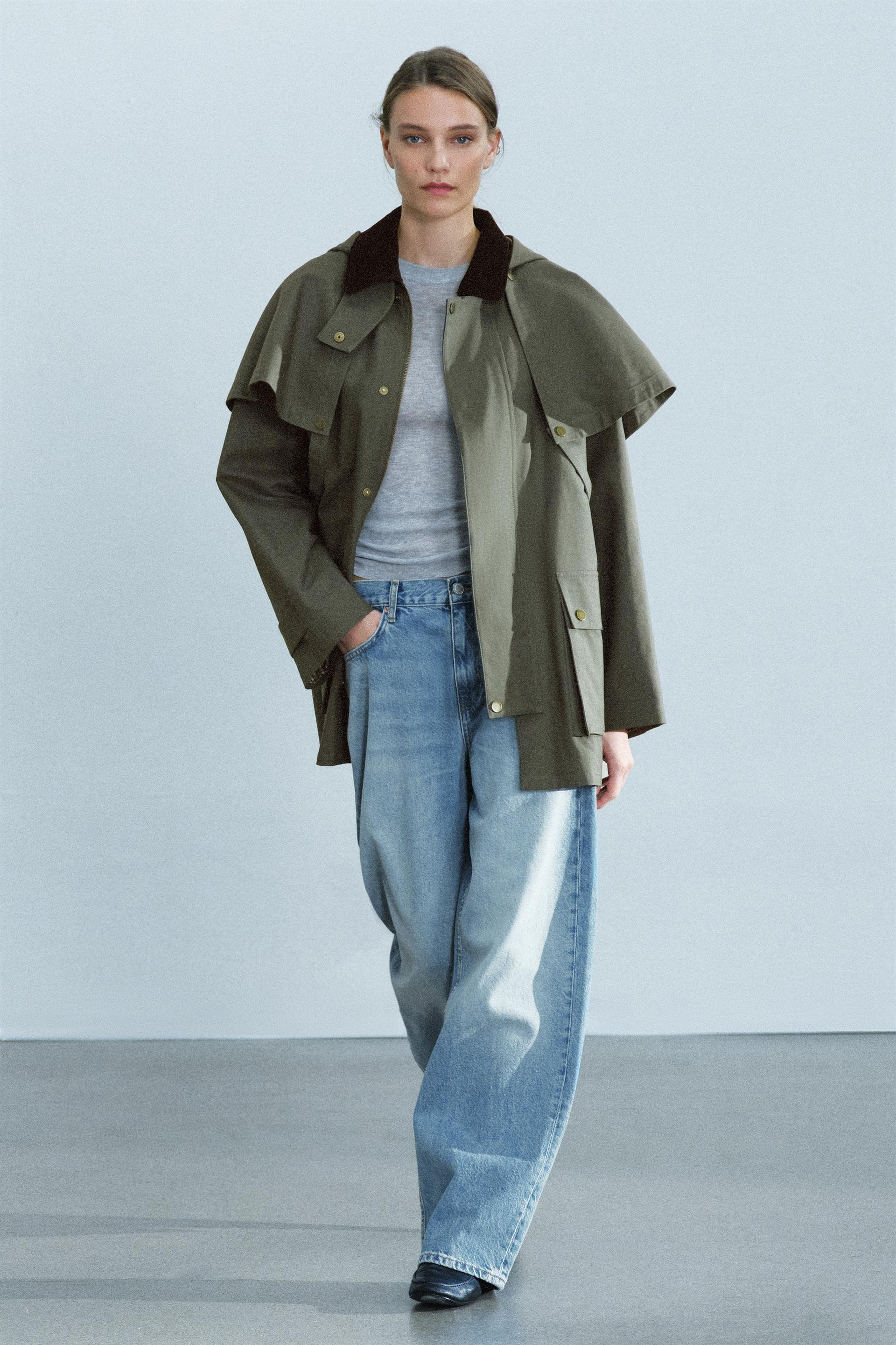 Zara - Contrast Collar Hooded Trench Coat Zw Collection Limited Edition In Blue - M - Woman | Zara UK