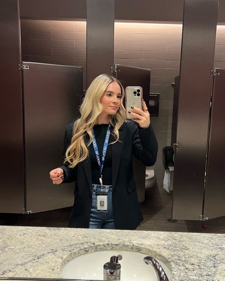 Blazer is an XS (would order petite next time), bodysuit is an XS and jeans are TTS wearing my usual 25 in curve love style 

Work selfie, business casual, work chic, black blazer, corporate girlie

#LTKstyletip #LTKfindsunder100 #LTKworkwear