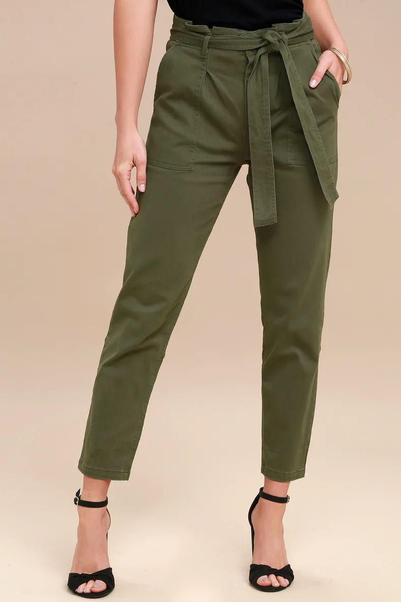 Leo Olive Green Tie-Waist Cropped Pants | Lulus (US)