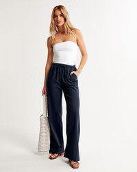 Linen-Blend Pull-On Wide Leg Pant | Abercrombie & Fitch (US)