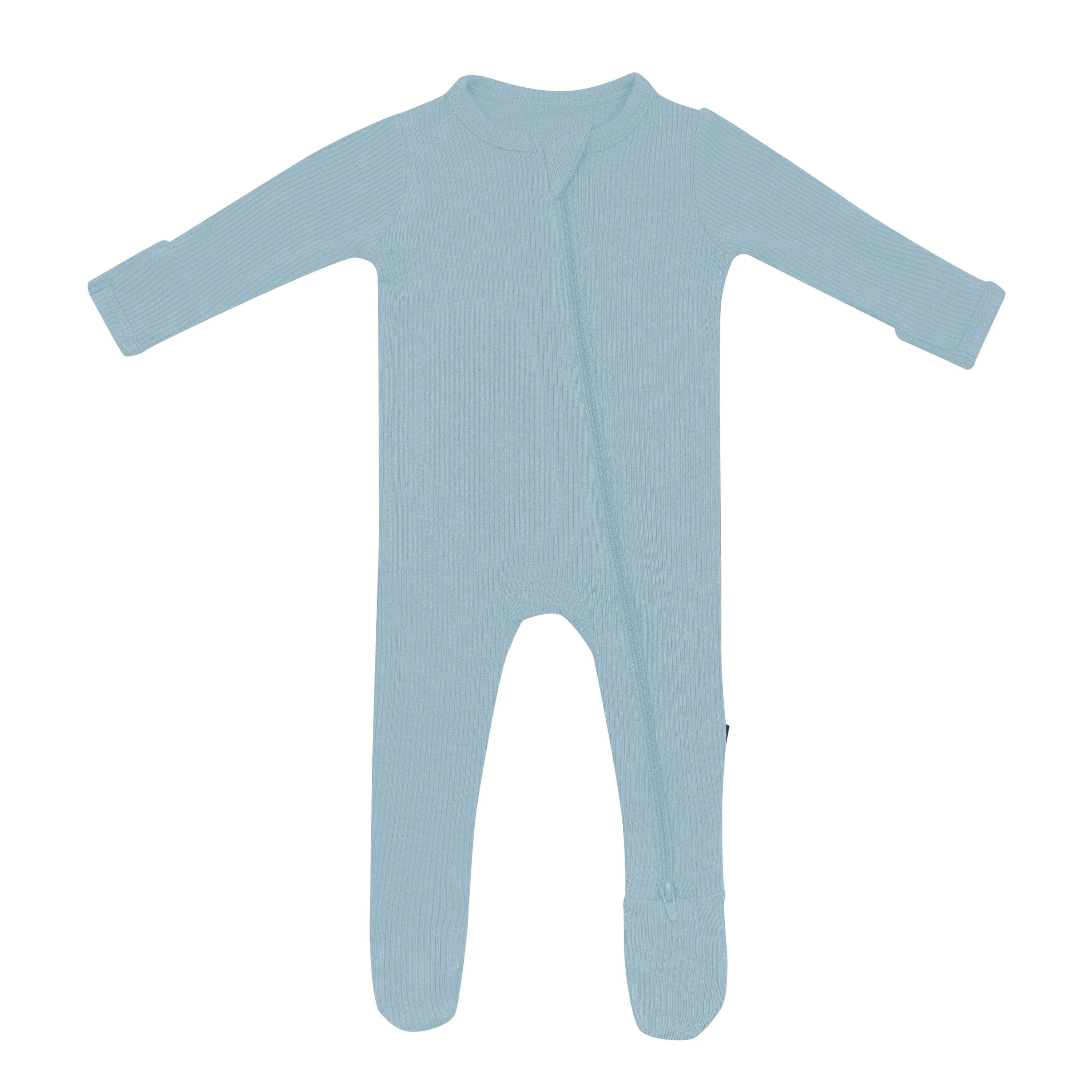 Ribbed Zipper Footie in Dusty Blue | Kyte BABY