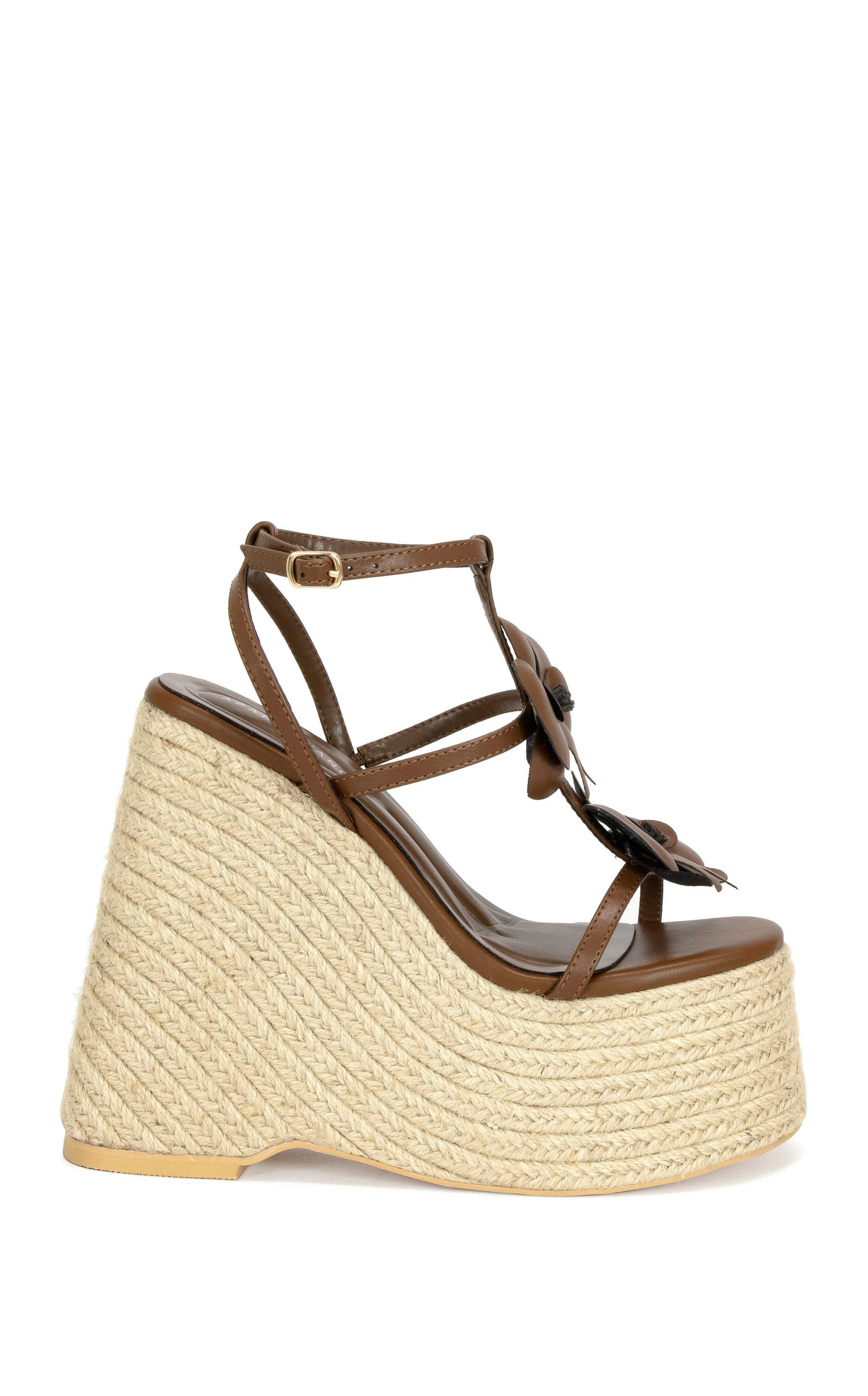 BAROSSA-BROWN FLORAL PLATFORM WEDGE SANDAL | Azalea Wang