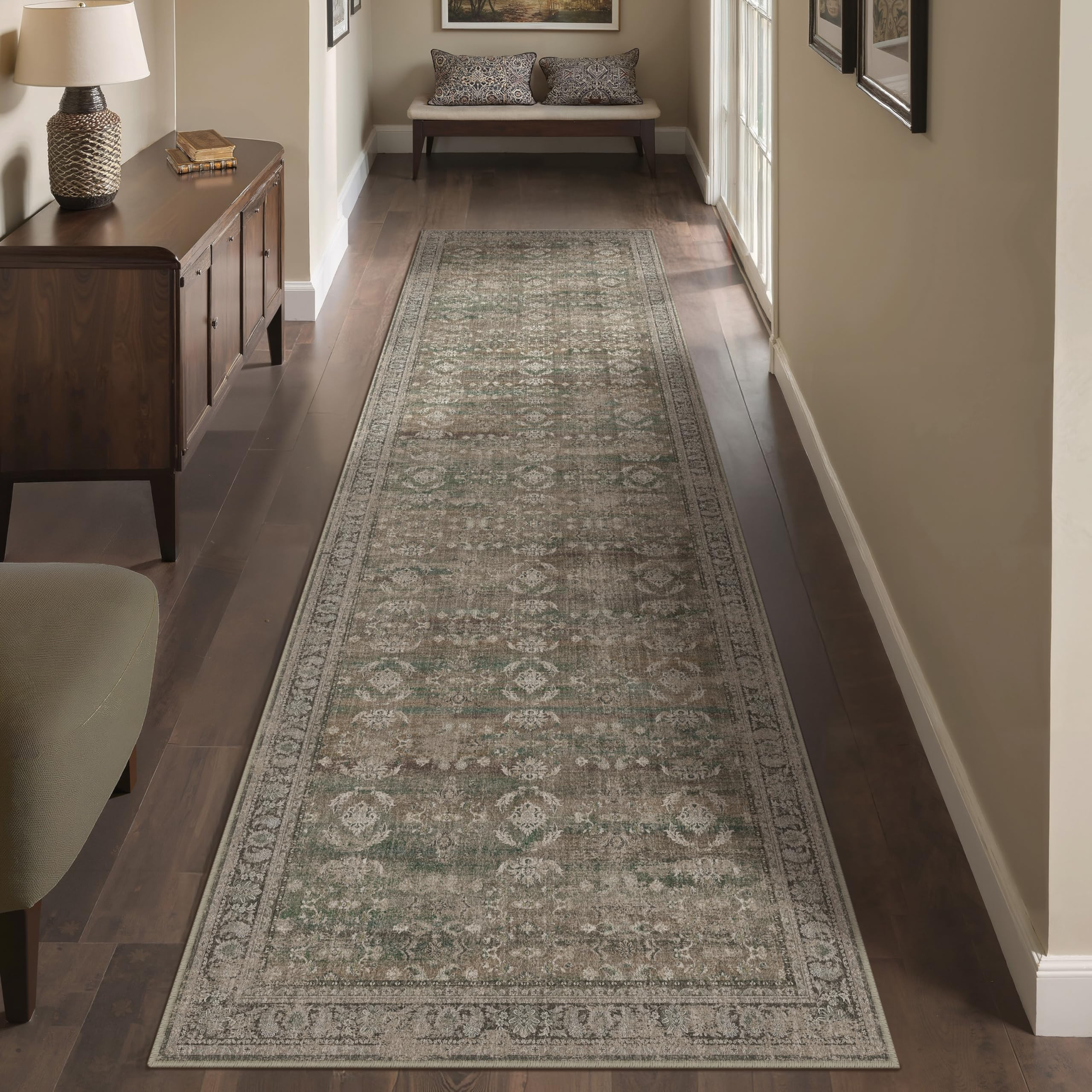 2x6 Brown Area Rug Runners for Hallways Washable Vintage Distressed Carpet Low Pile Non Slip Indo... | Amazon (US)