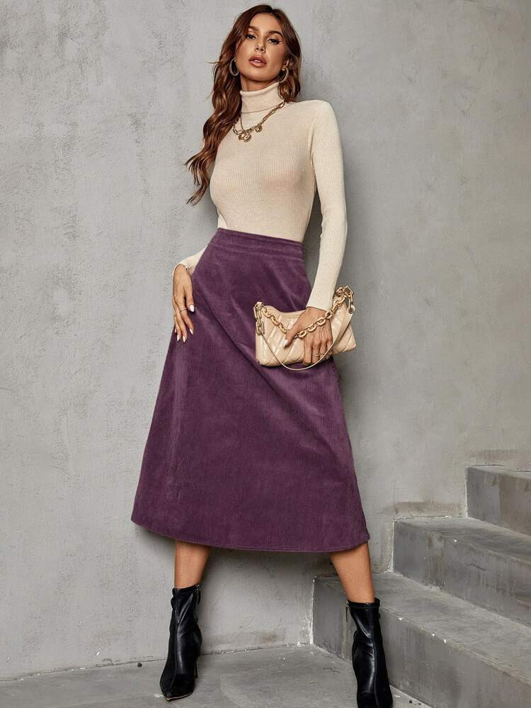 Solid Corduroy A-line Skirt | SHEIN