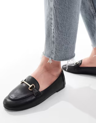 London Rebel Nori Wide Fit buckle detail loafer in black | ASOS (Global)