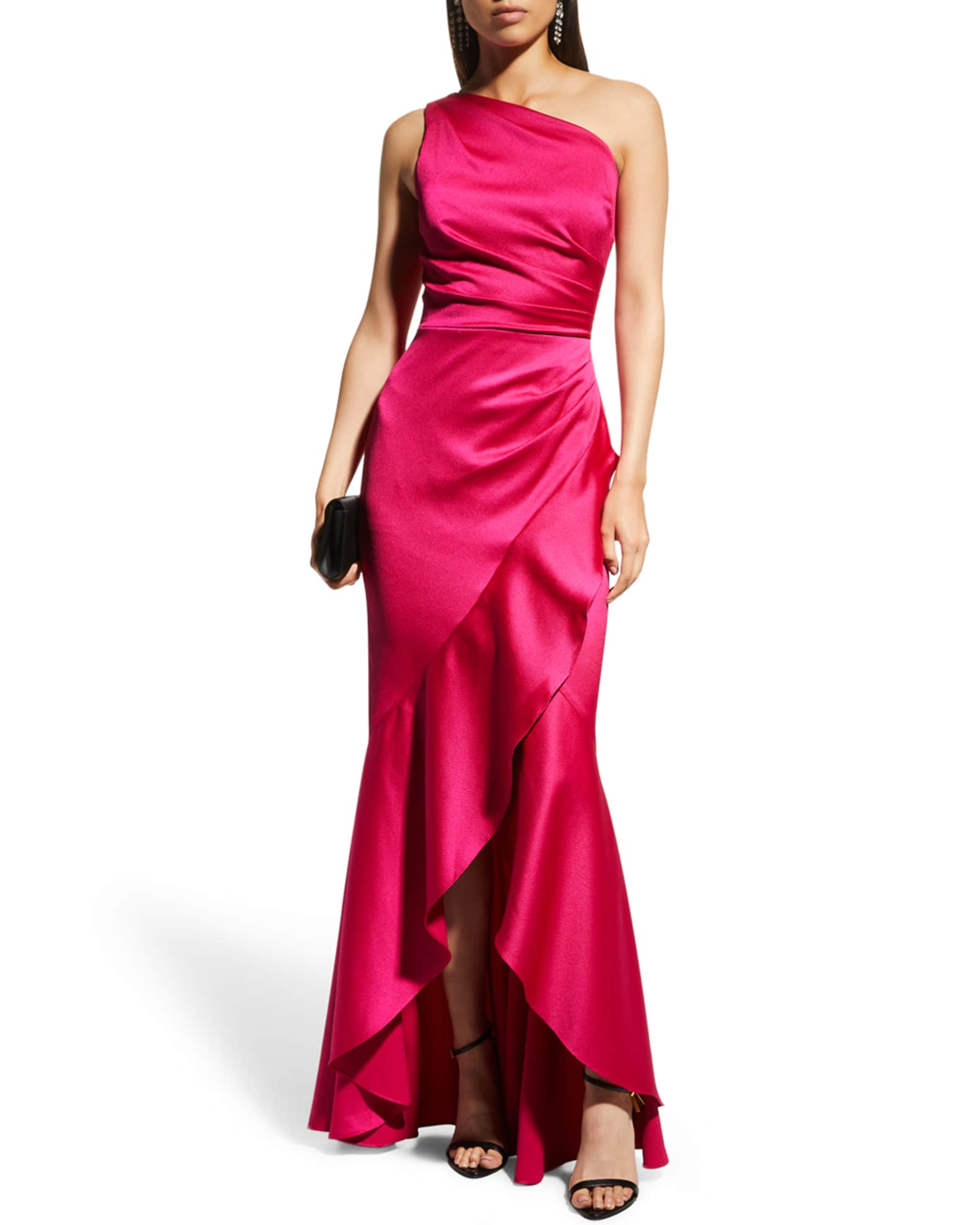 Rickie Freeman for Teri Jon One-Shoulder Crepe High-Low Gown | Neiman Marcus