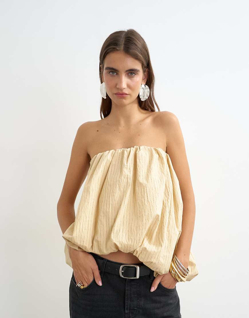 Topshop high low bubble hem bandeau in taupe stripe-Yellow | ASOS (Global)