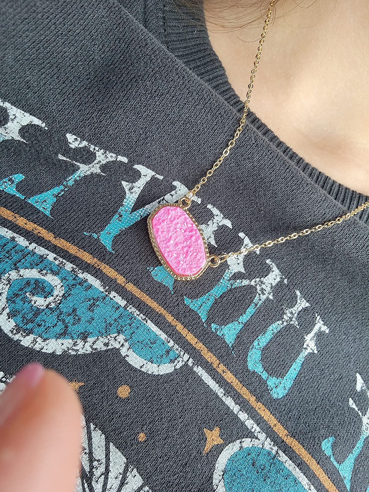 Faux Druzy Stone Light Weight Fashion Trendy Pendant Necklace for Women and Girls | Amazon (US)