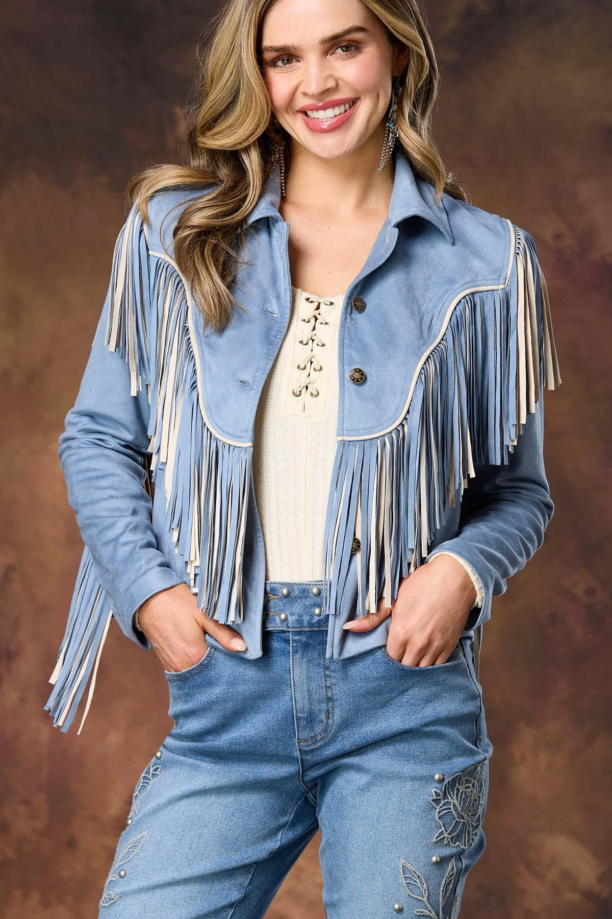Faux Suede Two- Toned Fringe Jacket | Cato Fashions