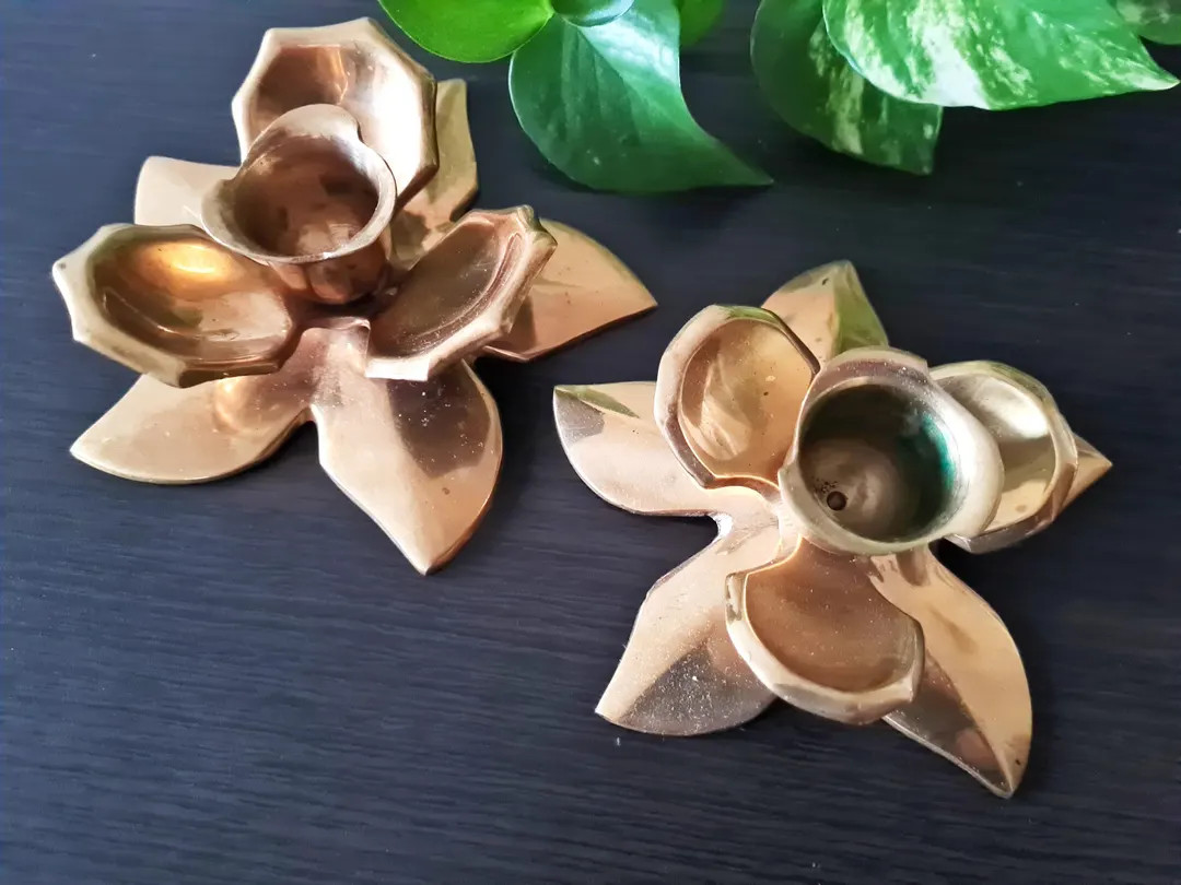 Lotus Flower Candlestick, Brass Floral Magnolia Flower Shape Taper Candle Stick Holder, Ornate Me... | Etsy (US)