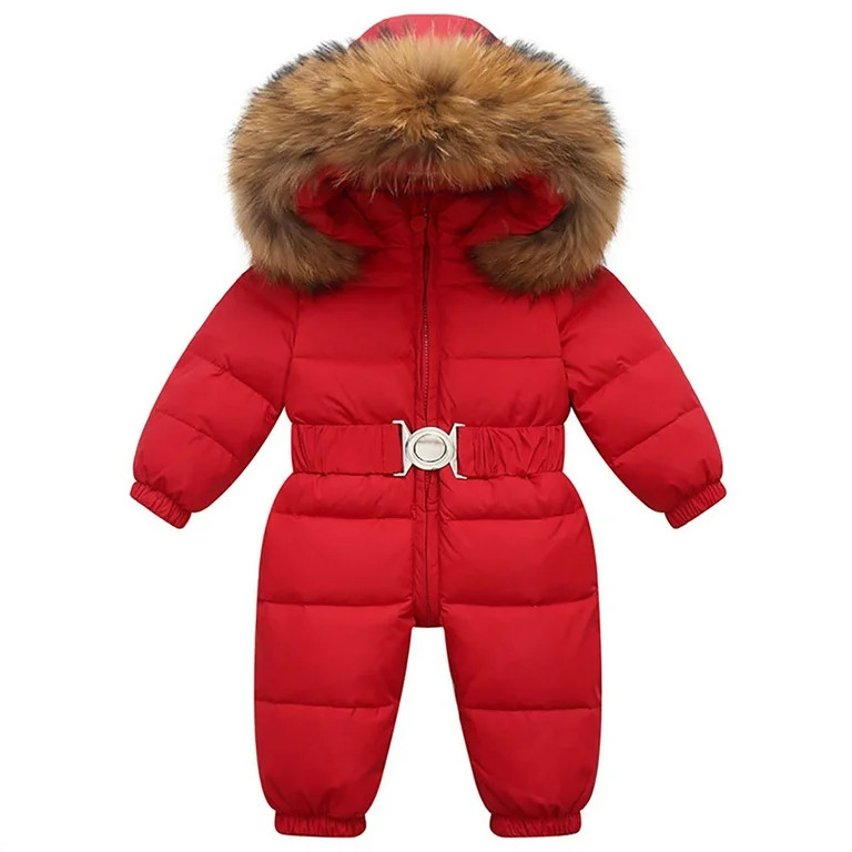 Toddler Winter Jumpsuit Boys Girls Cute Down Coat Puffer Hooded Snowsuit Romper Baby Warm Long Sl... | Walmart (US)
