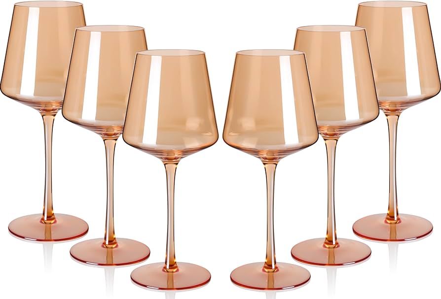 comfit Light Amber Wine Glasses Set of 6-18oz Colored Wine Glasses with Tall Long Stems and Flat ... | Amazon (US)